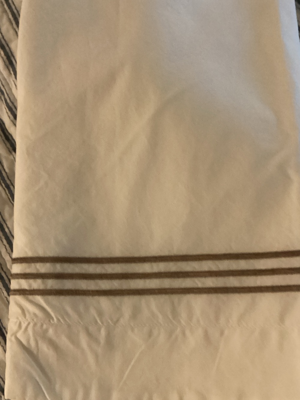Pottery Barn White Euro Sham with Tan Stripe Trim